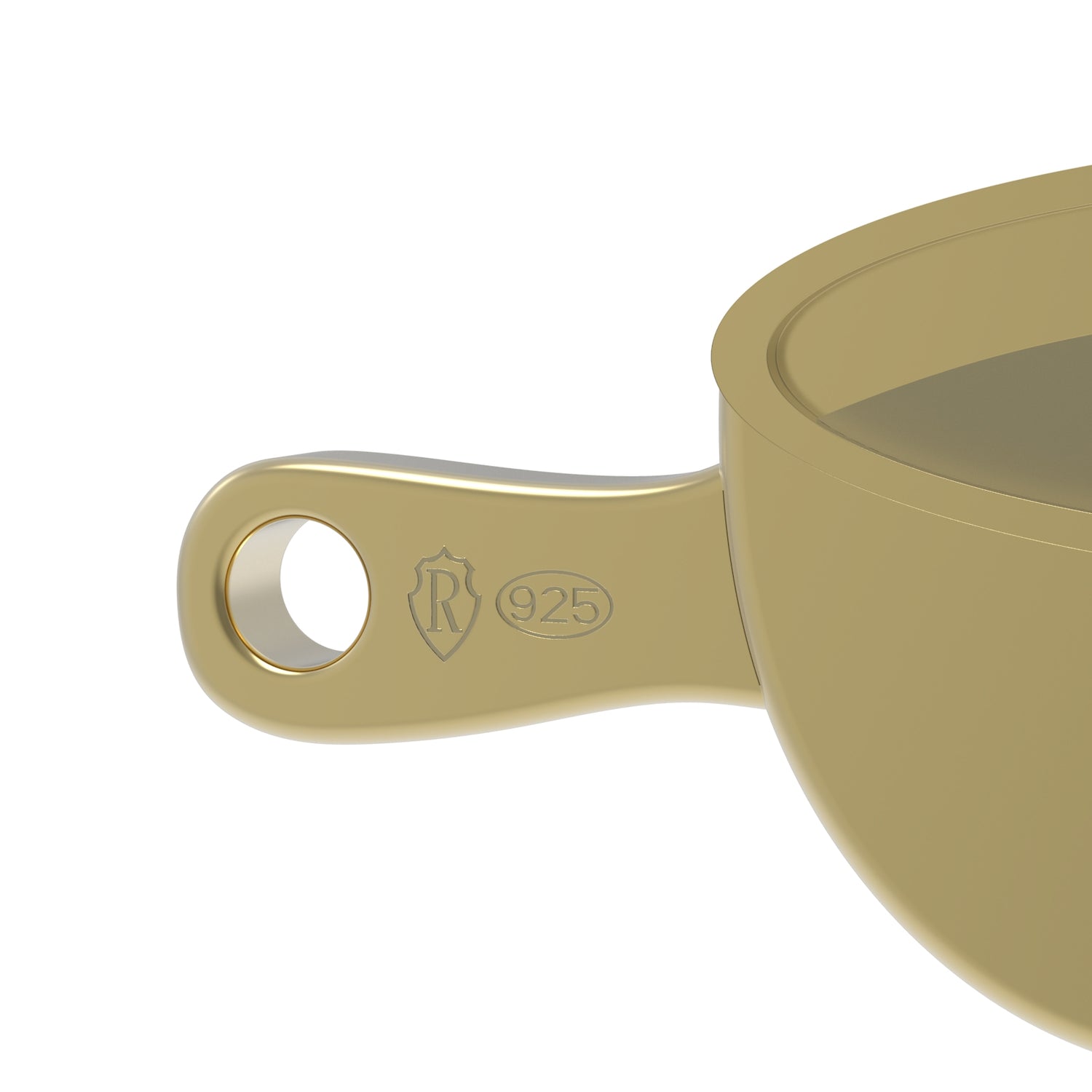 Dessin 3D du bracelet SwissFondue en argent plaqué or jaune zoomé sur les poinçons de l'argent 925 et du poinçon de maître de Swiss Accent