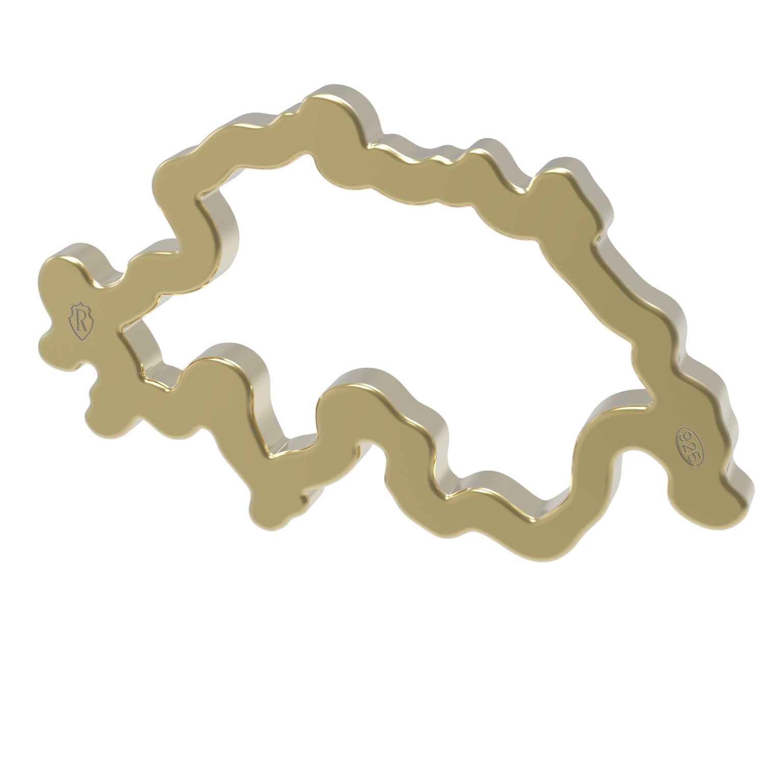 Dessin 3D du bracelet SwissMap en argent plaqué or jaune zoomé sur les poinçons de l'argent 925 et du poinçon de maître de Swiss Accent