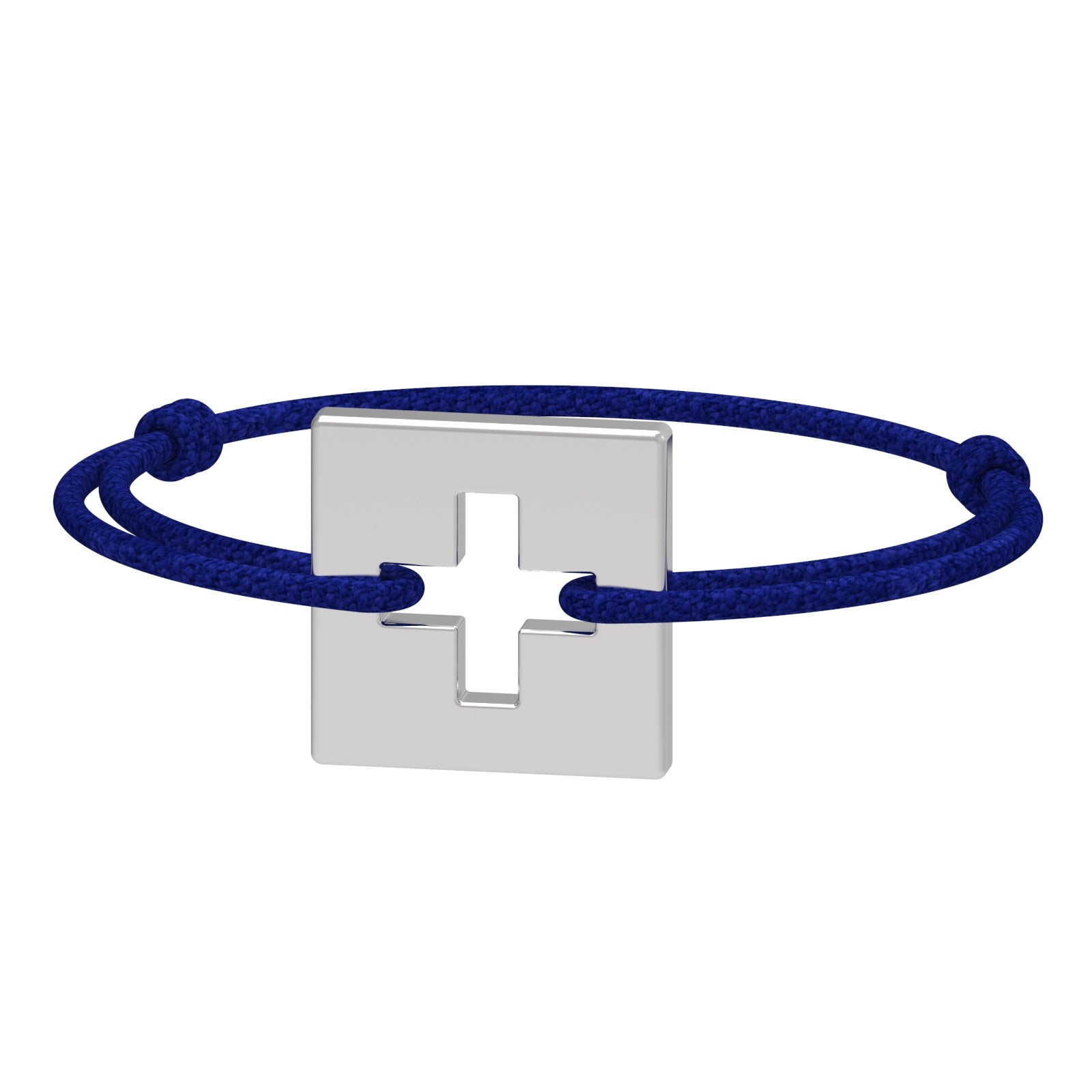 Dessin 3D du bracelet SwissFlag en argent rhodié et cordon bleu