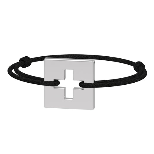 Dessin 3D du bracelet SwissFlag en argent rhodié et cordon noir