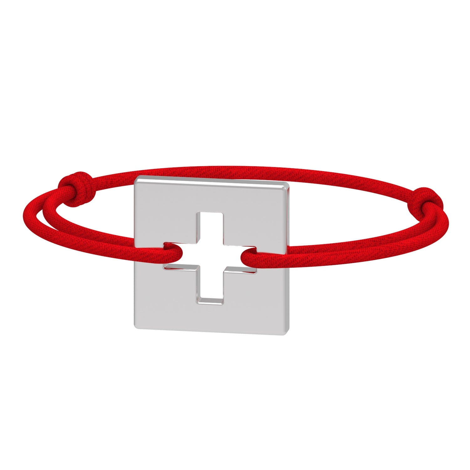 Dessin 3D du bracelet SwissFlag en argent rhodié et cordon rouge