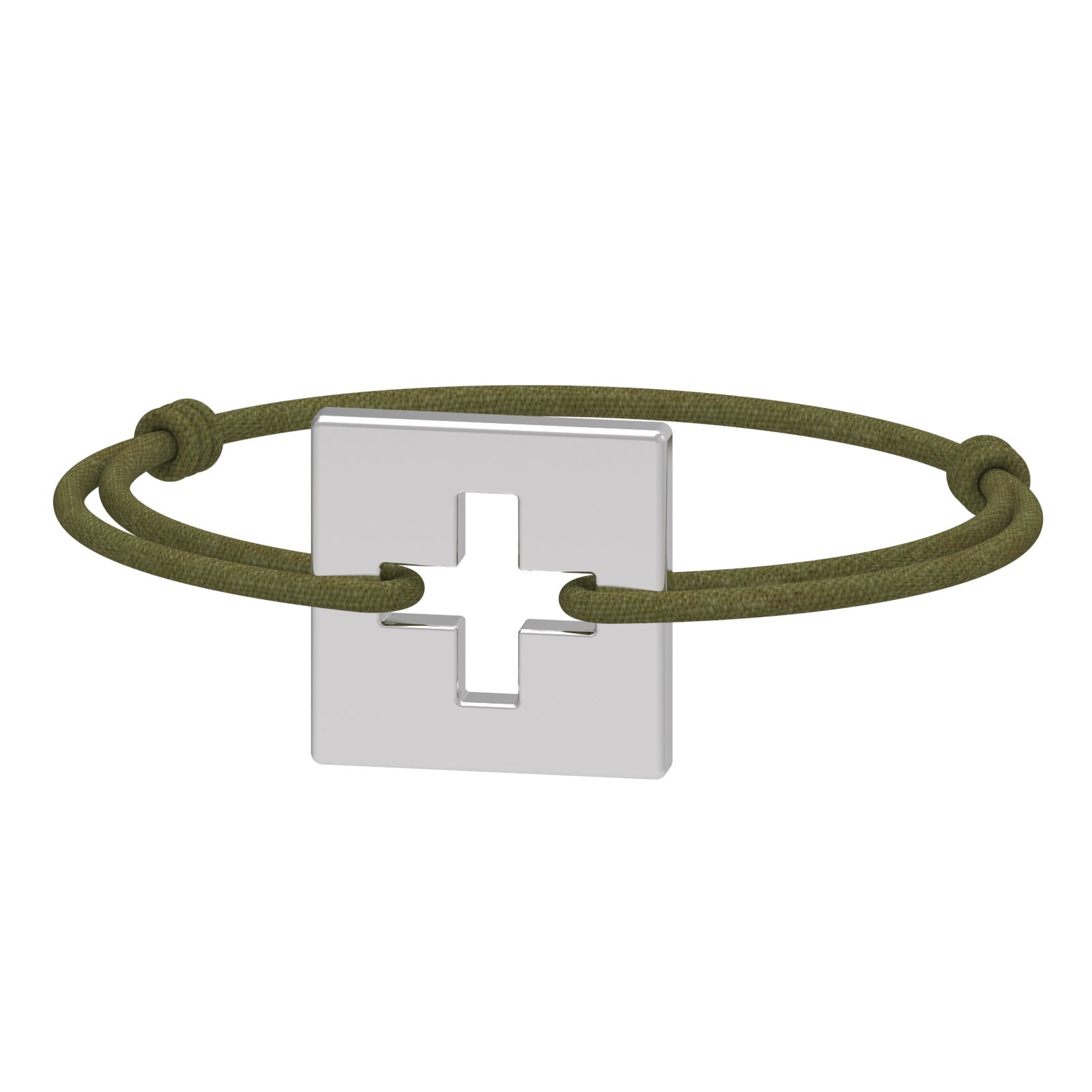 Dessin 3D du bracelet SwissFlag en argent rhodié et cordon vert