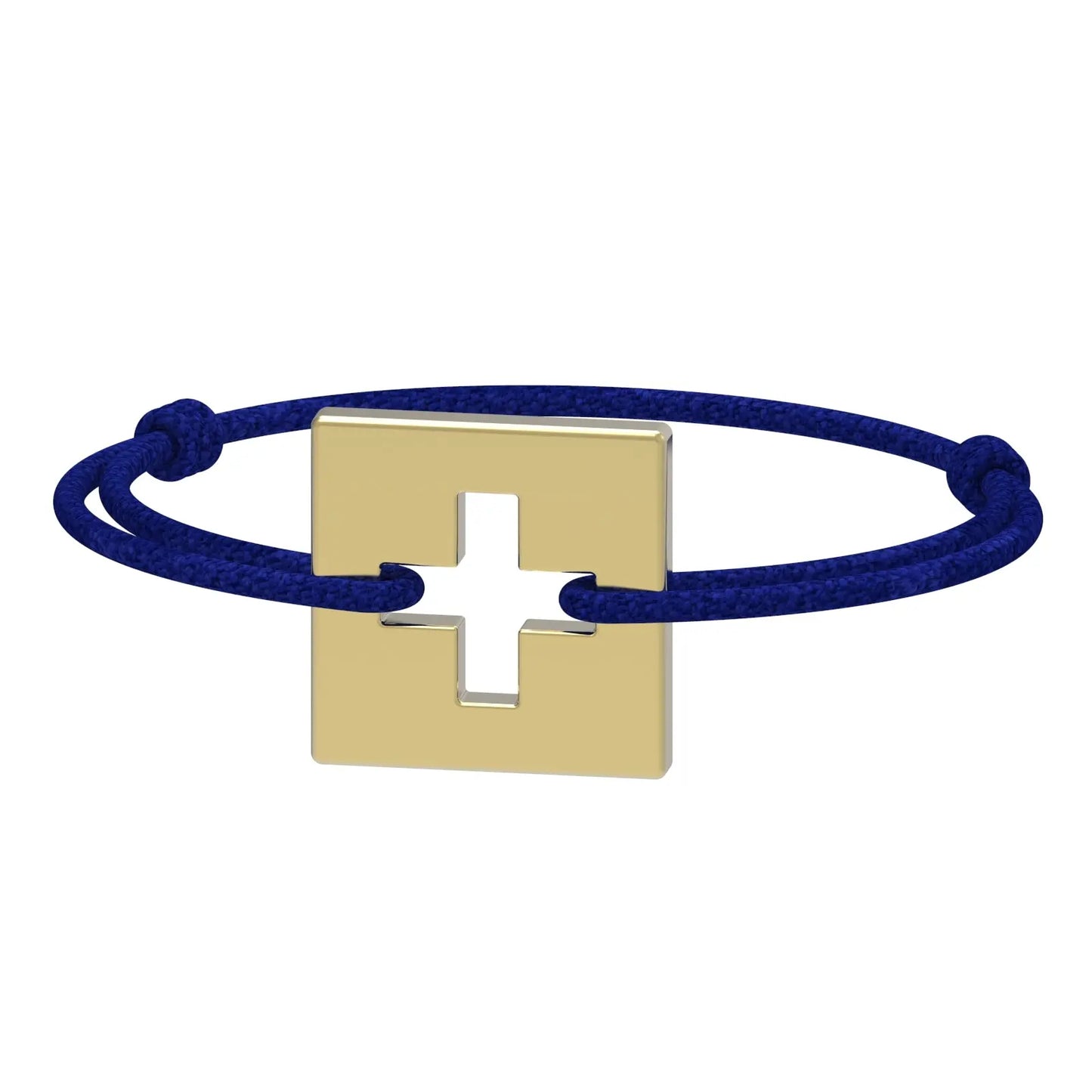 Dessin 3D du bracelet SwissFlag en argent plaqué or jaune et cordon bleu