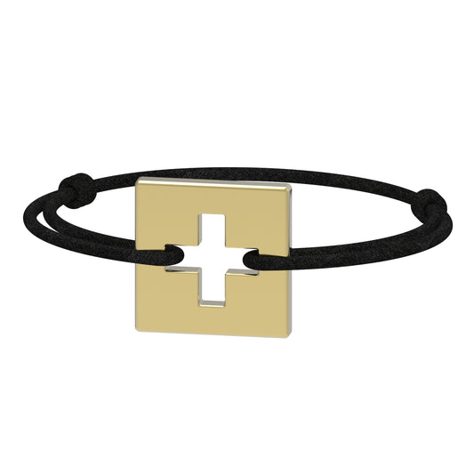 Dessin 3D du bracelet SwissFlag en argent plaqué or jaune et cordon noir
