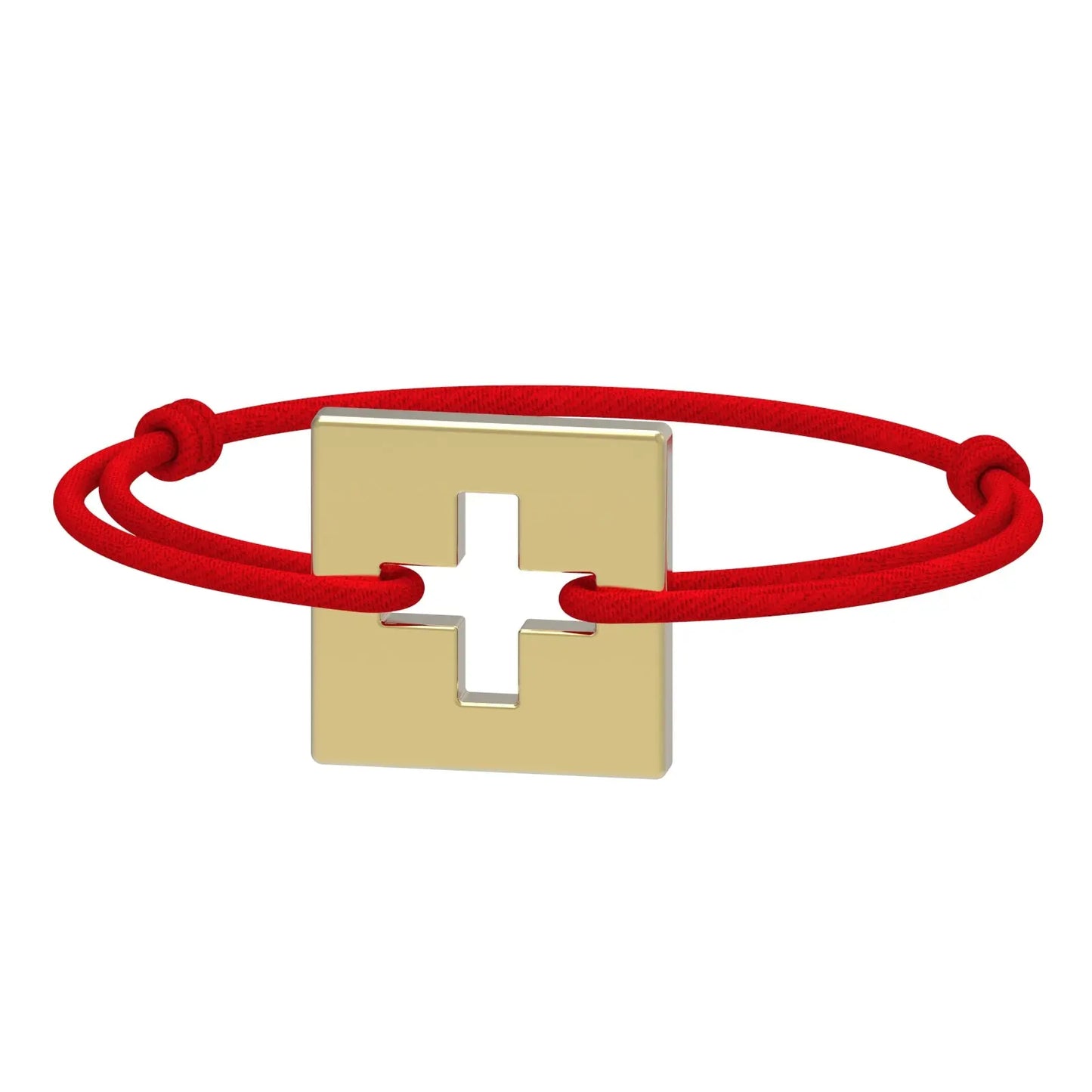 Dessin 3D du bracelet SwissFlag en argent plaqué or jaune et cordon rouge