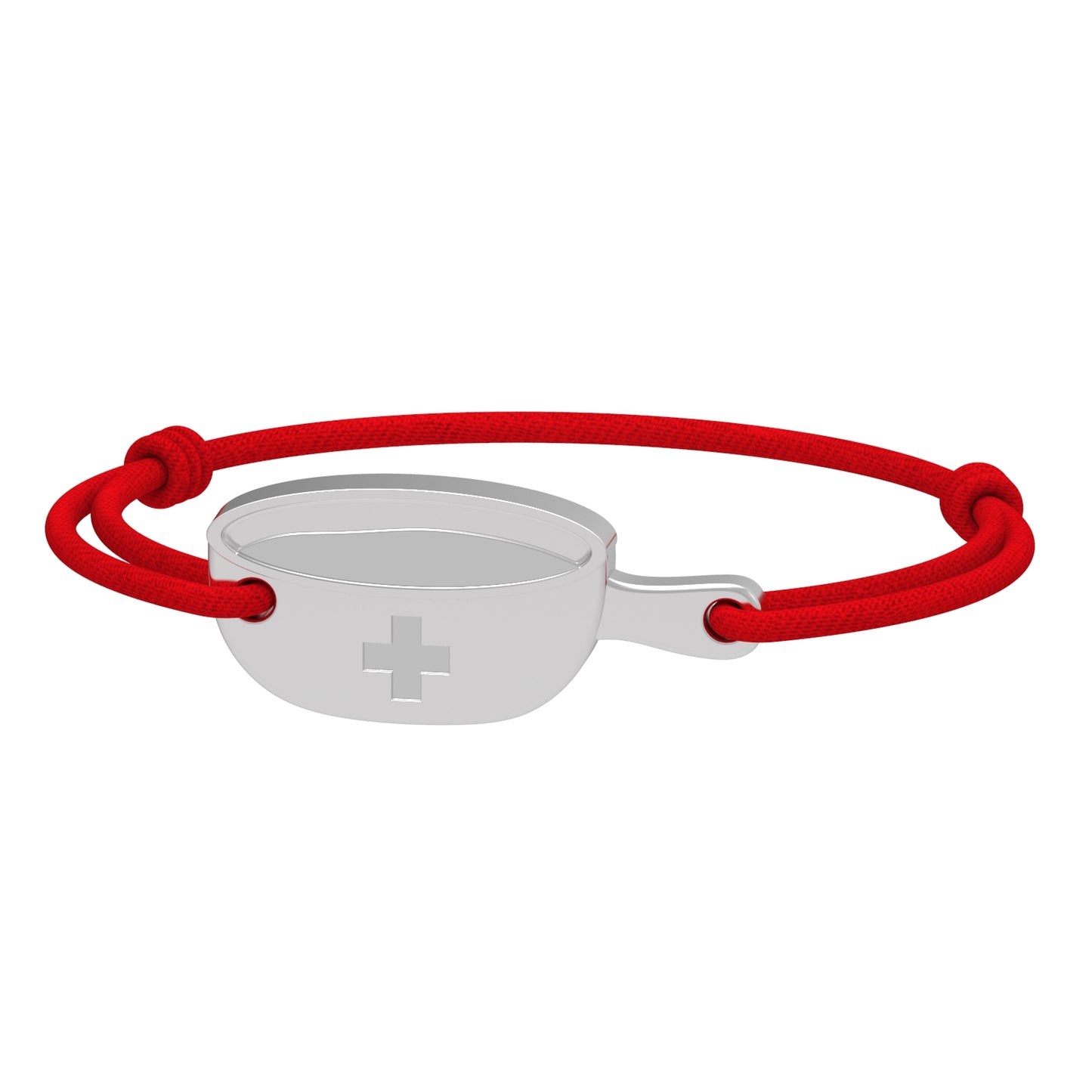 Dessin 3D du bracelet SwissFondue en argent rhodié et cordon rouge