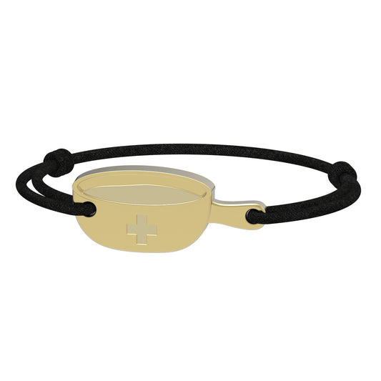 Dessin 3D du bracelet SwissFondue en argent plaqué or jaune et cordon noir