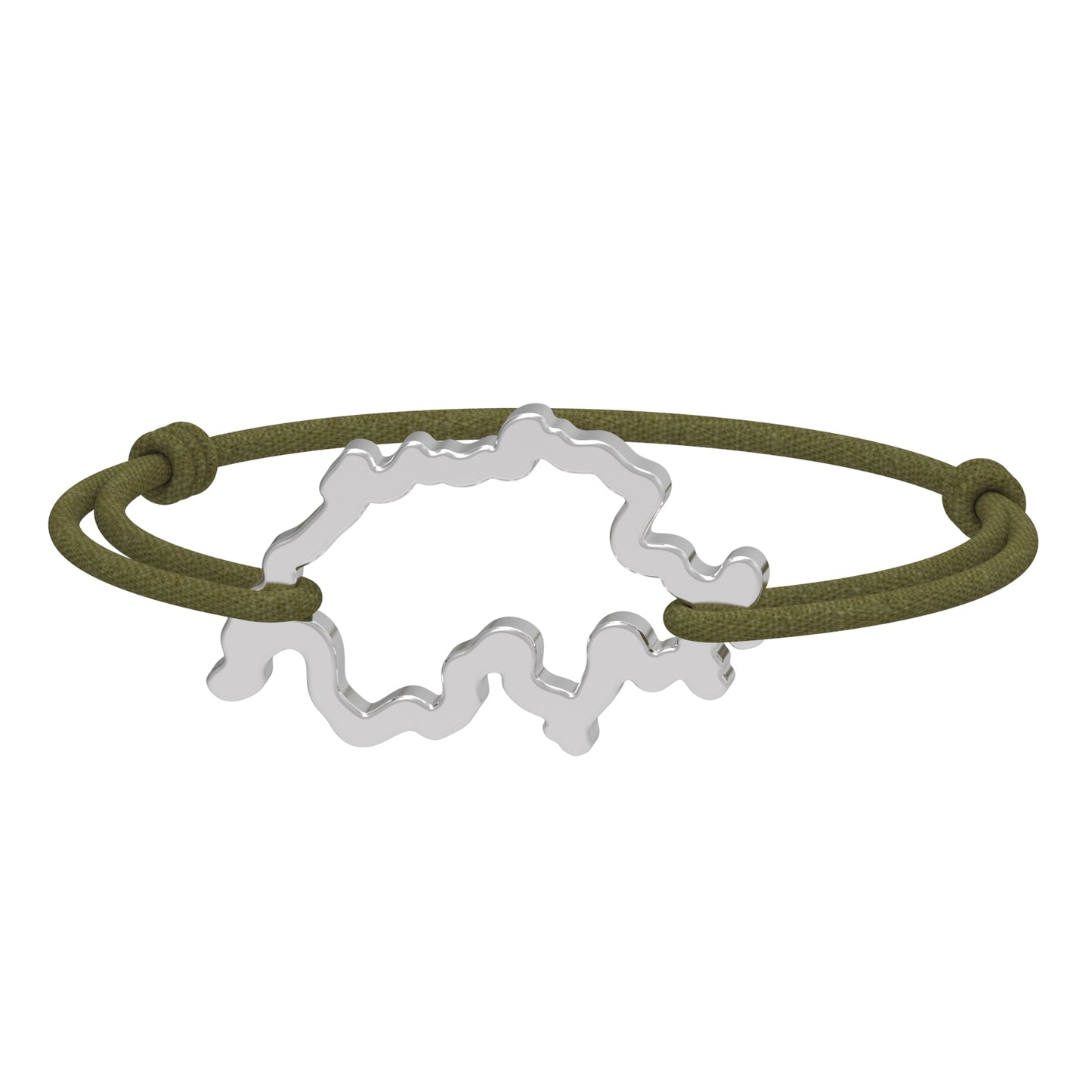 Dessin 3D du bracelet SwissMap en argent rhodié et cordon vert