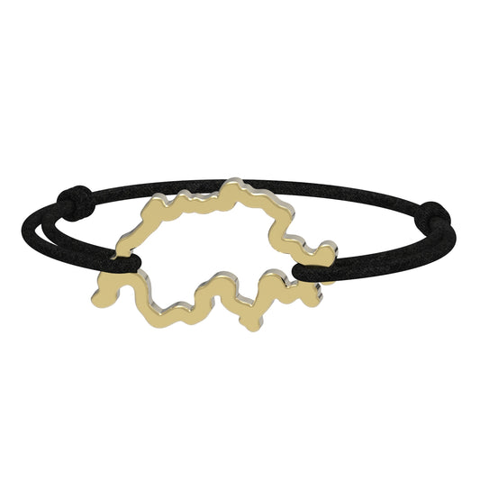 Dessin 3D du bracelet SwissMap en argent plaqué or jaune et cordon noir