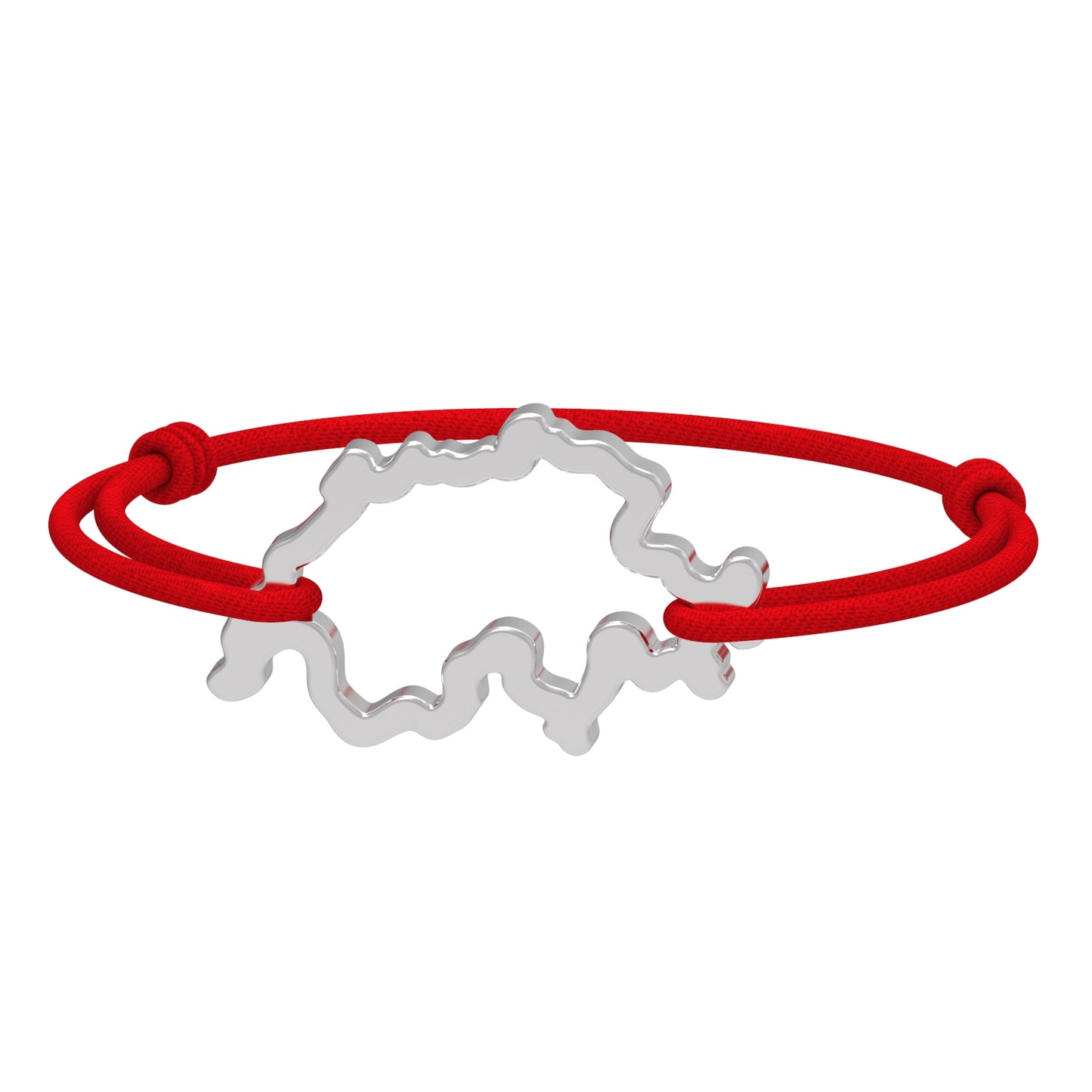 Dessin 3D du bracelet SwissMap en argent rhodié et cordon rouge