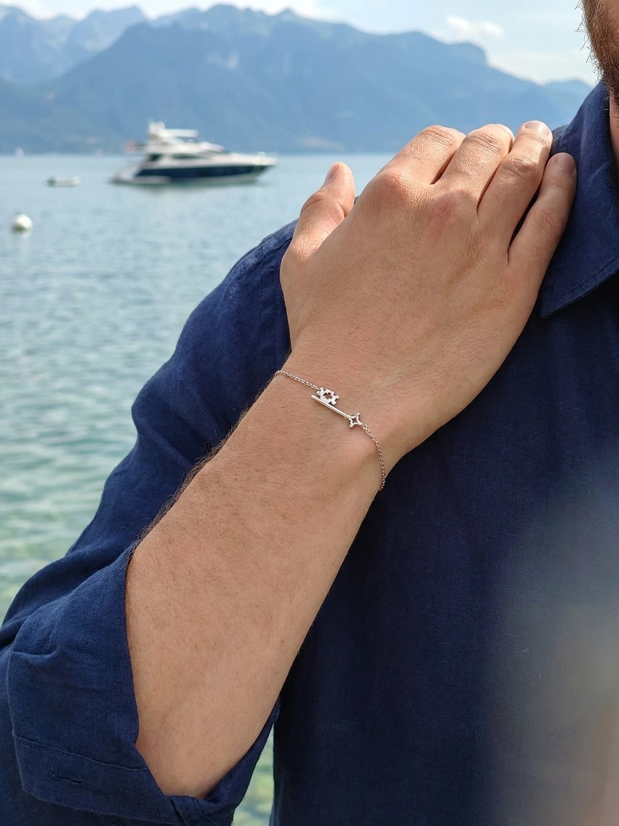 bracelet chaine genevakey argent rhodié swiss accent clé de genève
